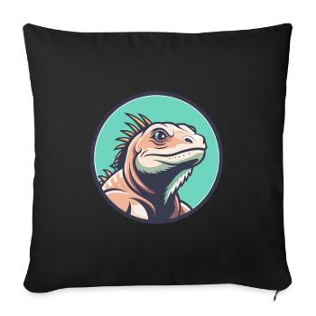 Iguana Kawaii Cartoon Character Animal Pet Face - Sofa pillowcase 17,3'' x 17,3'' (45 x 45 cm) - black - Front