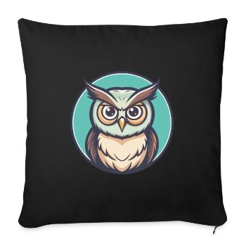 hibou kawaii dessin animé personnage animal visage d’animal - Housse de coussin décorative 45 x 45 cm - noir - Devant
