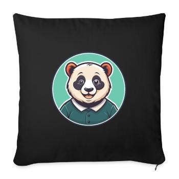 Panda Kawaii Dessin animé Personnage Animal Animal Visage - Housse de coussin décorative 45 x 45 cm - noir - Devant