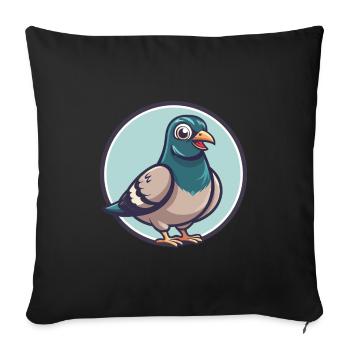 Pigeon Kawaii Dessin animé Personnage Animal Visage D’animal - Housse de coussin décorative 45 x 45 cm - noir - Devant