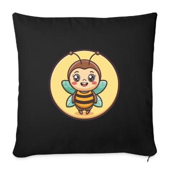 Abeille Kawaii Dessin Animé Personnage Animal Animal Visage - Housse de coussin décorative 45 x 45 cm - noir - Devant
