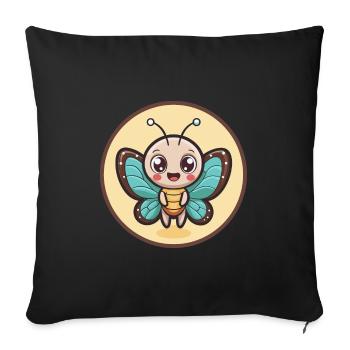papillon kawaii dessin animé personnage animal visage d’animal - Housse de coussin décorative 45 x 45 cm - noir - Devant