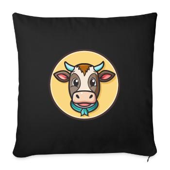 vache kawaii dessin animé personnage animal visage d’animal de compagnie - Housse de coussin décorative 45 x 45 cm - noir - Devant