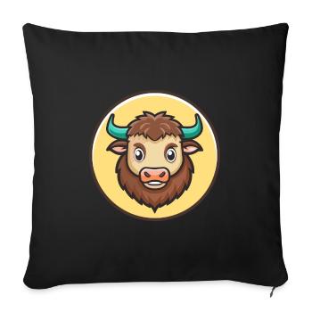 Buffalo Kawaii Cartoon Character Animal Pet Face - Sofa pillowcase 17,3'' x 17,3'' (45 x 45 cm) - black - Front