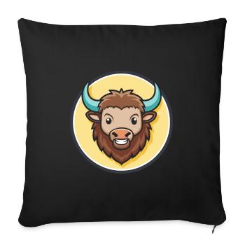 Bison Kawaii Cartoon Character Animal Pet Face - Sofa pillowcase 17,3'' x 17,3'' (45 x 45 cm) - black - Front
