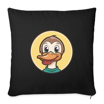 Canard Kawaii Dessin animé Personnage Animal Animal Visage - Housse de coussin décorative 45 x 45 cm - noir - Devant