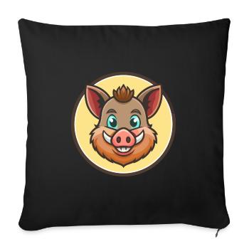 Sanglier Kawaii Dessin animé Personnage Animal Animal Visage - Housse de coussin décorative 45 x 45 cm - noir - Devant