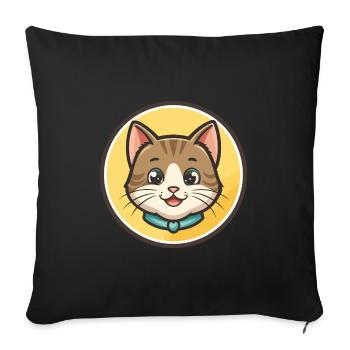 Chat Kawaii Dessin Animé Personnage Animal Animal Visage - Housse de coussin décorative 45 x 45 cm - noir - Devant
