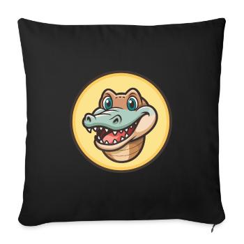 Crocodile Kawaii Dessin animé Personnage Animal Animal Visage - Housse de coussin décorative 45 x 45 cm - noir - Devant