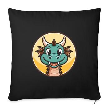 Dragon Kawaii Dessin animé Personnage Animal Animal Visage - Housse de coussin décorative 45 x 45 cm - noir - Devant