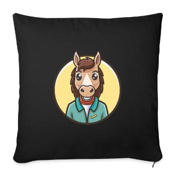 Horse Kawaii Cartoon Character Animal Pet Face - Sofa pillowcase 17,3'' x 17,3'' (45 x 45 cm) - black - Front