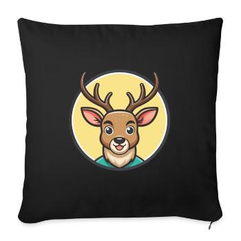 cerf kawaii dessin animé personnage animal animal visage - Housse de coussin décorative 45 x 45 cm - noir - Devant