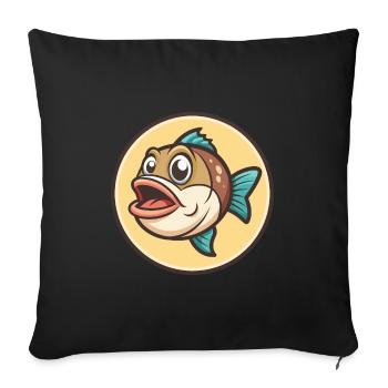 Poisson Kawaii Dessin animé Personnage Animal Animal Visage - Housse de coussin décorative 45 x 45 cm - noir - Devant