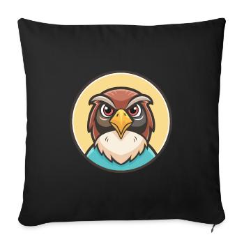 Faucon Kawaii Dessin animé Personnage Animal Animal Visage - Housse de coussin décorative 45 x 45 cm - noir - Devant