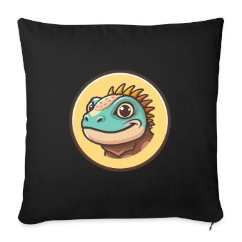 Iguana Kawaii Cartoon Character Animal Pet Face - Sofa pillowcase 17,3'' x 17,3'' (45 x 45 cm) - black - Front