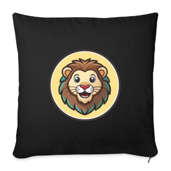 Lion Kawaii Dessin Animé Personnage Animal Animal Visage - Housse de coussin décorative 45 x 45 cm - noir - Devant