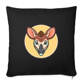 Okapi Kawaii Dessin animé Personnage Animal Animal Visage - Housse de coussin décorative 45 x 45 cm - noir - Devant