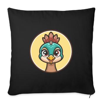 paon kawaii dessin animé personnage animal visage d’animal - Housse de coussin décorative 45 x 45 cm - noir - Devant