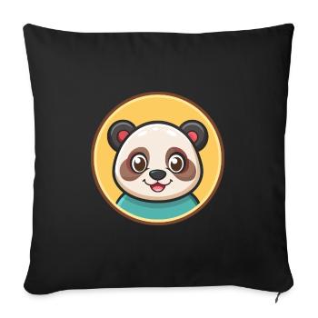 Panda Kawaii Dessin animé Personnage Animal Animal Visage - Housse de coussin décorative 45 x 45 cm - noir - Devant