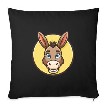 Âne Kawaii Dessin Animé Personnage Animal Visage D’animal - Housse de coussin décorative 45 x 45 cm - noir - Devant