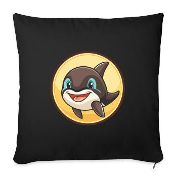 Orca Kawaii Dessin animé Personnage Animal Animal Visage - Housse de coussin décorative 45 x 45 cm - noir - Devant