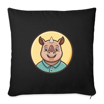 rhinocéros kawaii dessin animé personnage animal visage d’animal de compagnie - Housse de coussin décorative 45 x 45 cm - noir - Devant