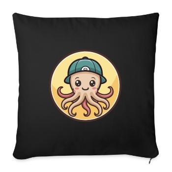 pieuvre kawaii dessin animé personnage animal visage d’animal de compagnie - Housse de coussin décorative 45 x 45 cm - noir - Devant