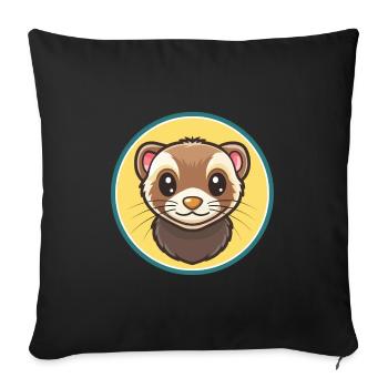 Ferret Kawaii Cartoon Character Animal Pet Face - Sofa pillowcase 17,3'' x 17,3'' (45 x 45 cm) - black - Front