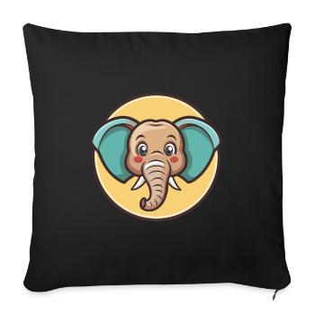 Elefant Kawaii Cartoon Figur Tier Haustier Gesicht - Sofakissenbezug 45 x 45 cm - Schwarz - Vorne