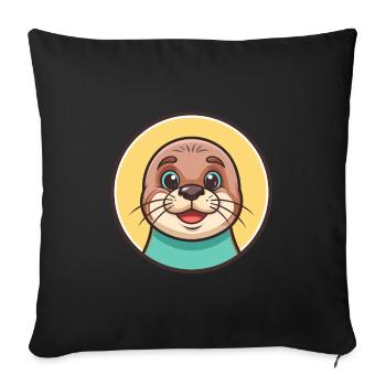 Seal Kawaii Cartoon Character Animal Pet Face - Sofa pillowcase 17,3'' x 17,3'' (45 x 45 cm) - black - Front