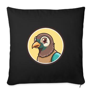 Pigeon Kawaii Dessin animé Personnage Animal Visage d’animal - Housse de coussin décorative 45 x 45 cm - noir - Devant