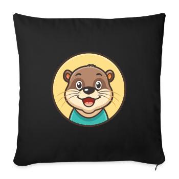loutre kawaii dessin animé personnage animal visage d’animal - Housse de coussin décorative 45 x 45 cm - noir - Devant
