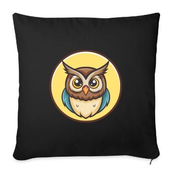 hibou kawaii dessin animé personnage animal visage d’animal - Housse de coussin décorative 45 x 45 cm - noir - Devant