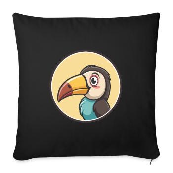 Toucan Kawaii Dessin animé Personnage Animal Animal Visage - Housse de coussin décorative 45 x 45 cm - noir - Devant