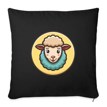mouton kawaii dessin animé personnage animal visage d’animal - Housse de coussin décorative 45 x 45 cm - noir - Devant