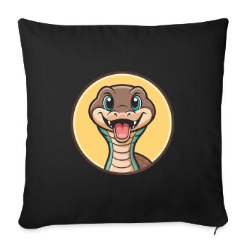 Serpent Kawaii Dessin animé Personnage Animal Animal Visage - Housse de coussin décorative 45 x 45 cm - noir - Devant