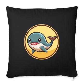 baleine kawaii dessin animé personnage animal visage d’animal - Housse de coussin décorative 45 x 45 cm - noir - Devant