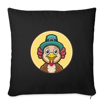 Turquie Kawaii Dessin animé Personnage Animal Animal Visage - Housse de coussin décorative 45 x 45 cm - noir - Devant