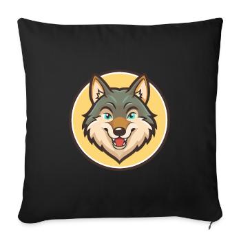 Wolf Kawaii Cartoon Character Animal Pet Face - Sofa pillowcase 17,3'' x 17,3'' (45 x 45 cm) - black - Front