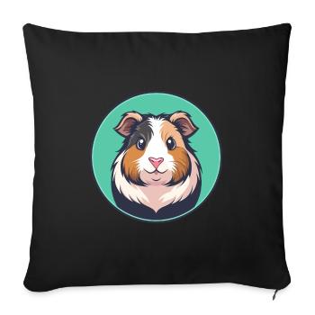 cochon d’Inde Kawaii dessin animé personnage visage d’animal - Housse de coussin décorative 45 x 45 cm - noir - Devant