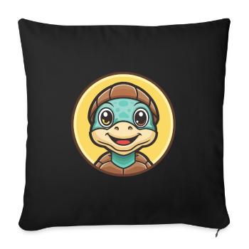 Schildkröte Kawaii Cartoon Figur Tier Haustier Gesicht - Sofakissenbezug 45 x 45 cm - Schwarz - Vorne