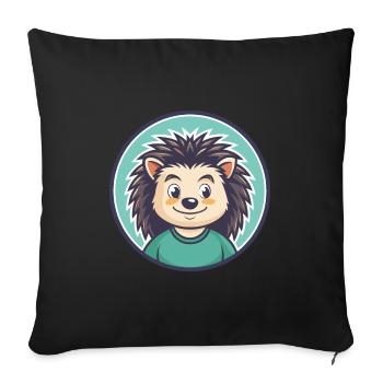 Hedgehog Kawaii Cartoon Character Animal Pet Face - Sofa pillowcase 17,3'' x 17,3'' (45 x 45 cm) - black - Front