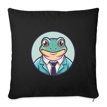 Frog Kawaii Cartoon Character Animal Pet Face - Sofa pillowcase 17,3'' x 17,3'' (45 x 45 cm) - black - Front
