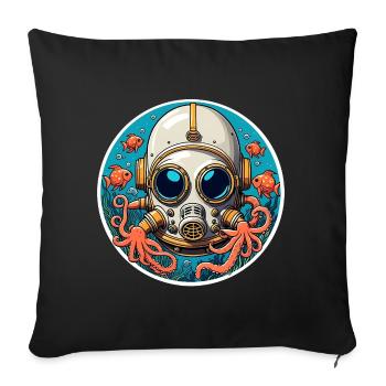 Diving helmet with fish and octopus at the bottom of the sea - Sofa pillowcase 17,3'' x 17,3'' (45 x 45 cm) - black - Front