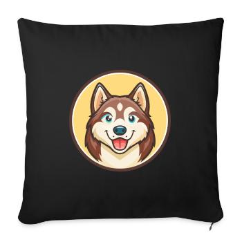 Chien Husky d'Alaska, dessin animé Kawaii, clipart pour animaux de compagnie - Housse de coussin décorative 45 x 45 cm - noir - Devant