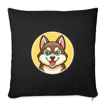 Chien de race Alaskan Klee Kai, dessin animé Kawaii - Housse de coussin décorative 45 x 45 cm - noir - Devant