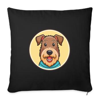Airedale Terrier, race de chien, dessin animé kawaii clipart - Housse de coussin décorative 45 x 45 cm - noir - Devant