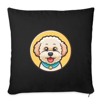 Bichon frisé chien race dessin animé Kawaii Clipart animal de compagnie - Housse de coussin décorative 45 x 45 cm - noir - Devant