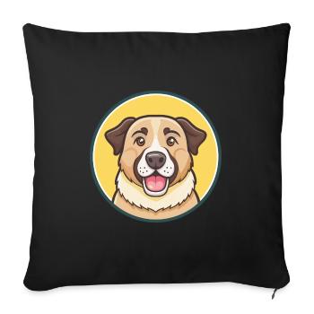 Dessin animé Kawaii de race de chien de berger d'Asie centrale - Housse de coussin décorative 45 x 45 cm - noir - Devant