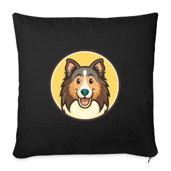 Collie Race de chien Dessin animé Kawaii Clipart Animal de compagnie - Housse de coussin décorative 45 x 45 cm - noir - Devant